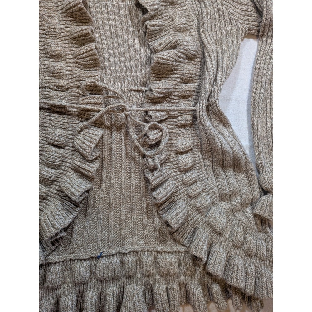 Debbie Morgan ruffle knit cardigan gray cream size L - Picture 3 of 7
